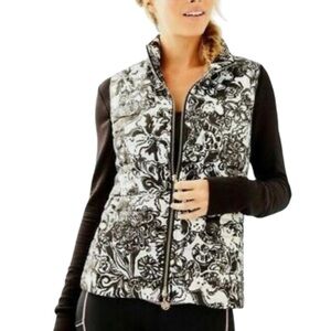 Lily Pulitzer With A Twist Elyn Black & White Floral Puffer Vest Sz S